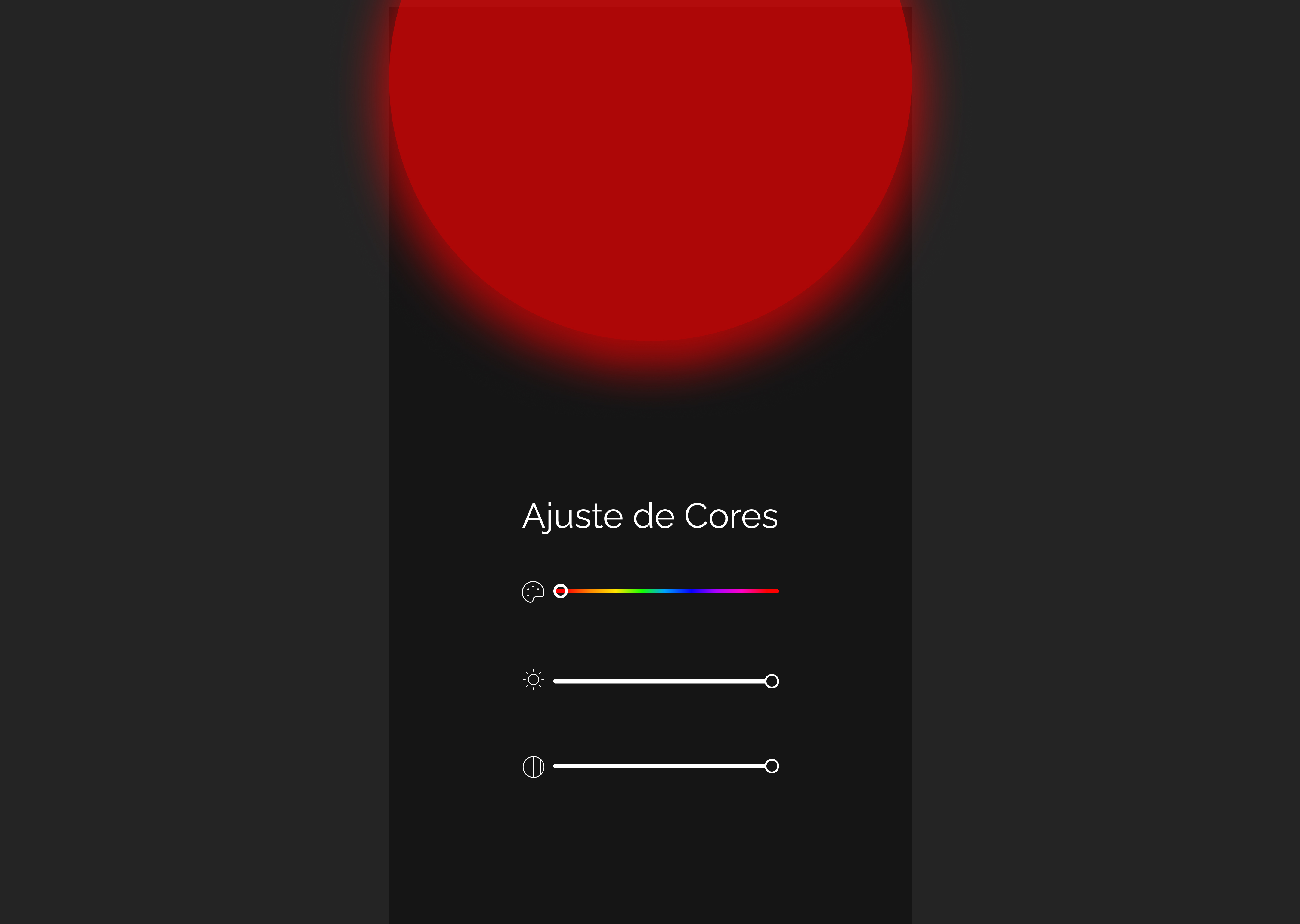 um circulo com uma cor vermelha e abaixo tres controles