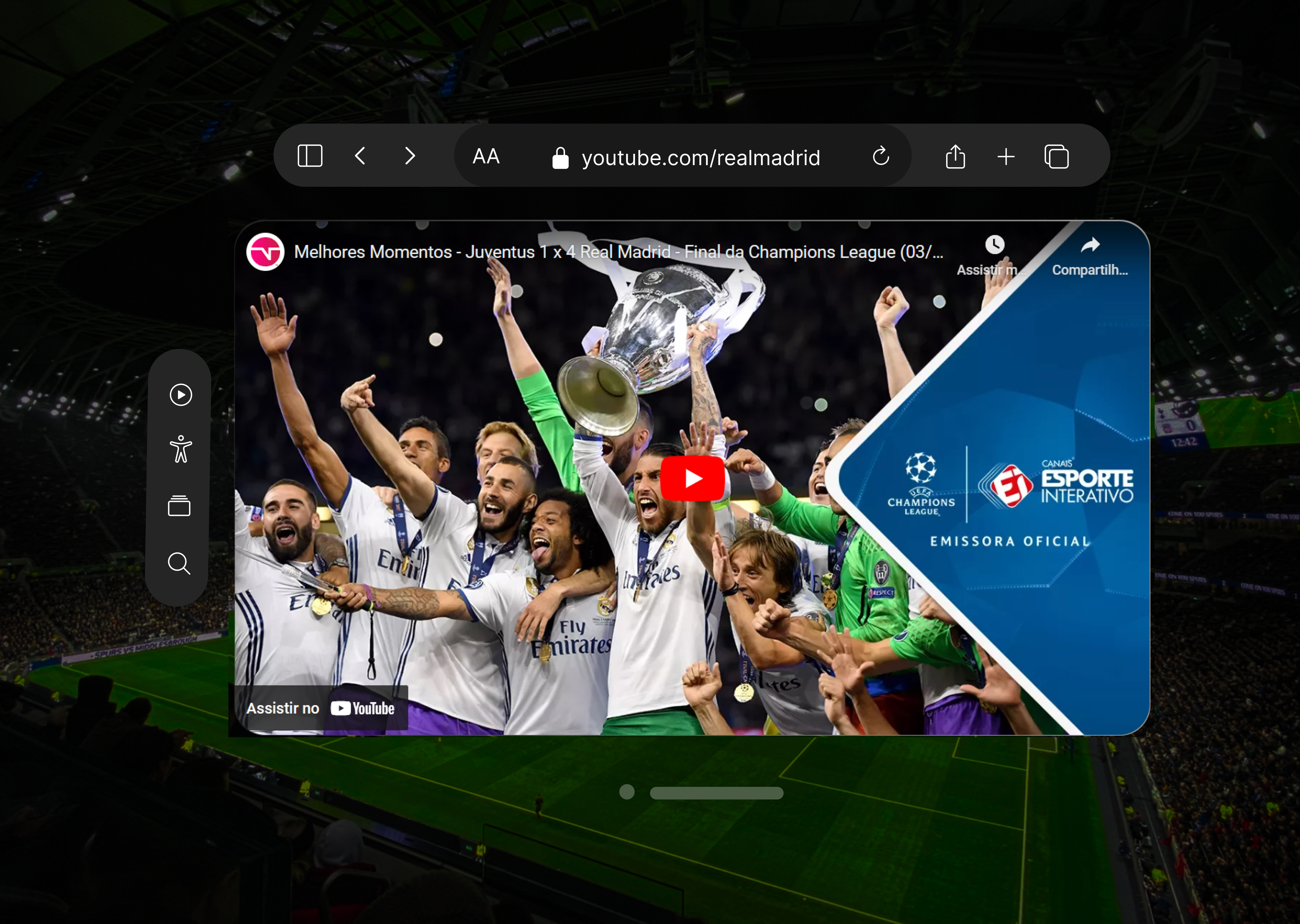 um video do jogo do real madrid e o fundo de um estadio com varias pessoas