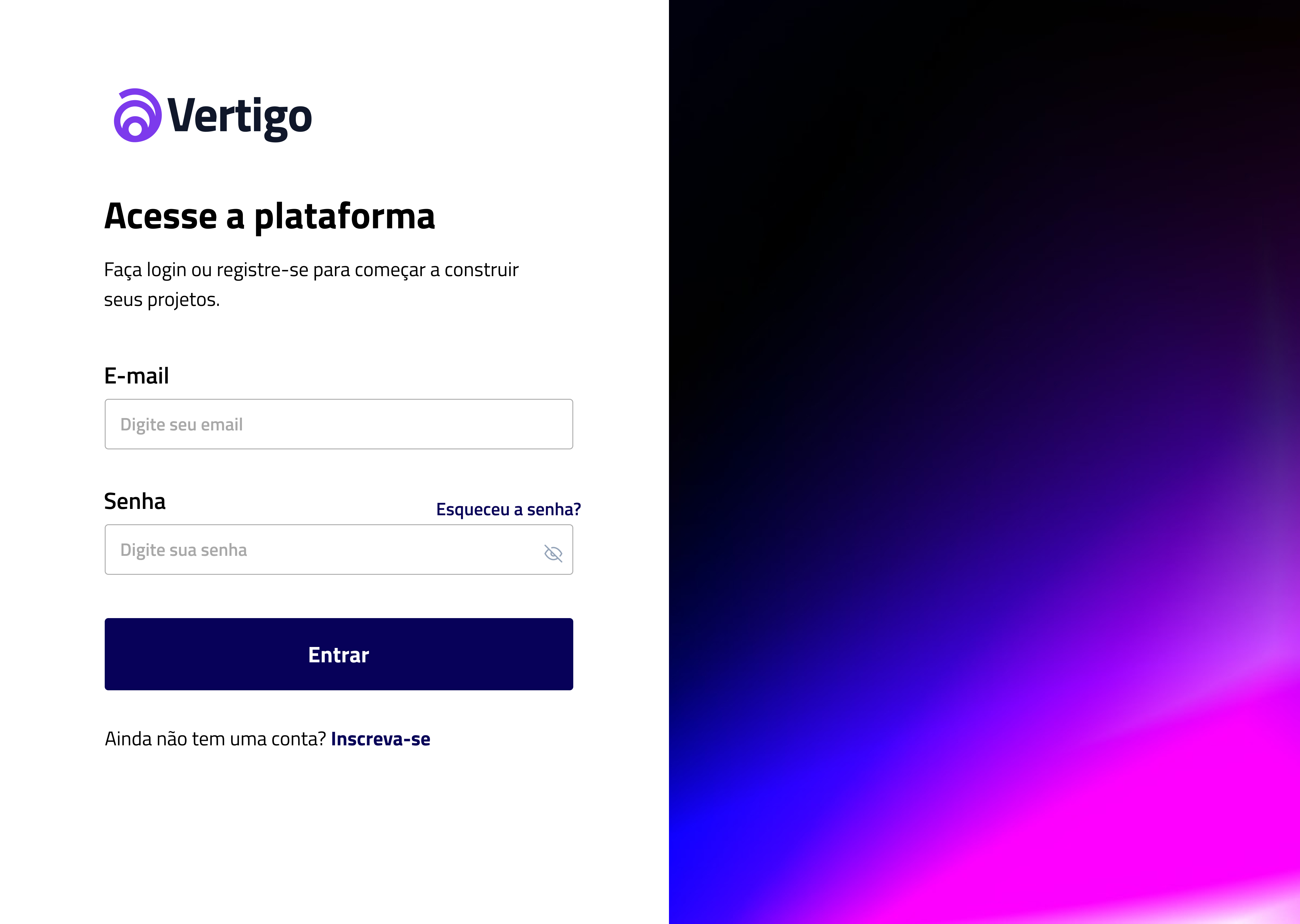 pagina de login com espaços para o login e senha